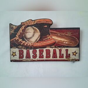 Vintage Solid Wood "Baseball" Distressed - Hanging Wall Decor
